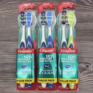 6 Pack Colgate Total 360 Advanced Whitening MEDUIM 3X Whole Mouth Toothbrush